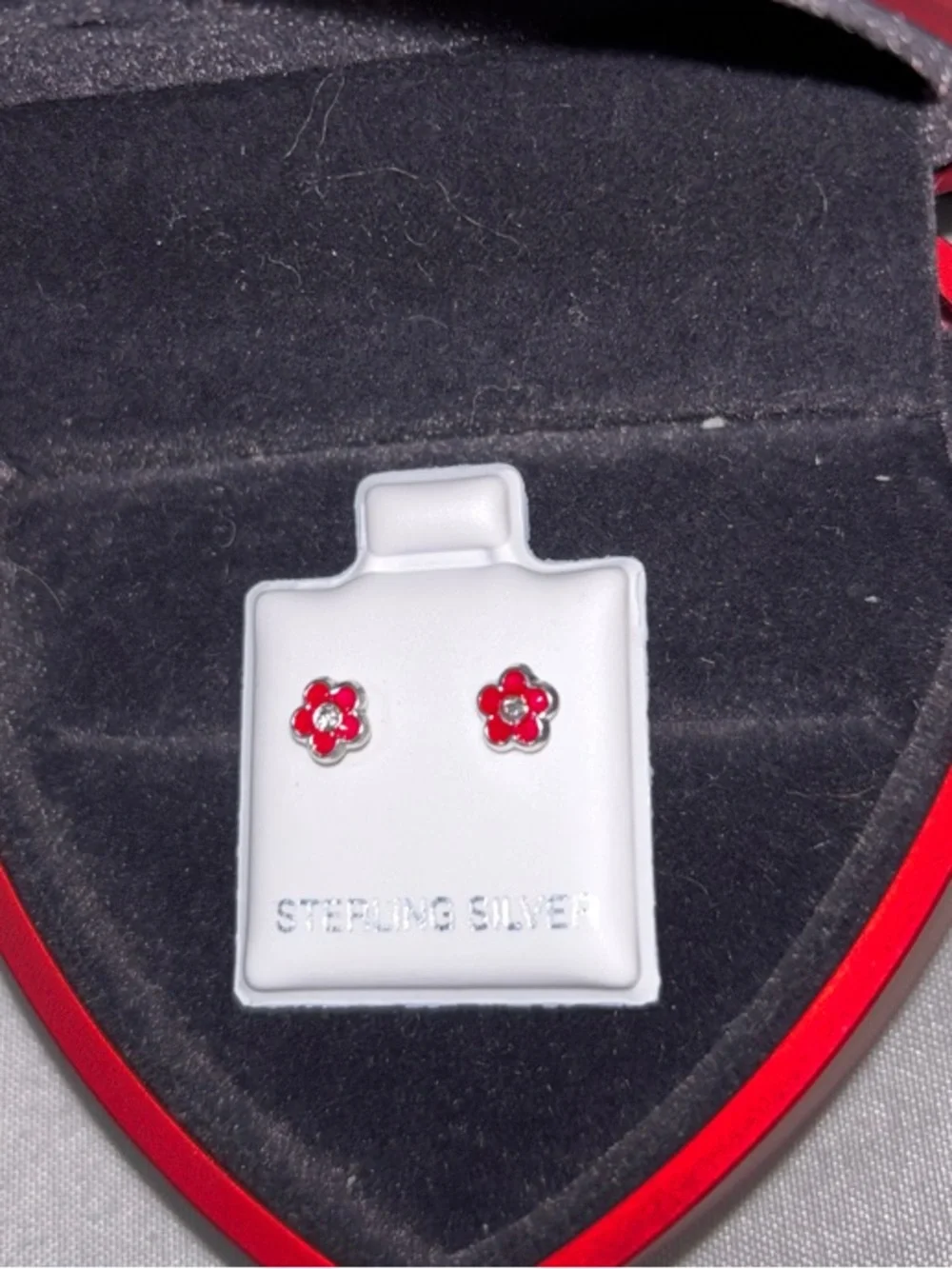 Sterling Silver Red Flower Stud Earrings - Women Accessories plata 925